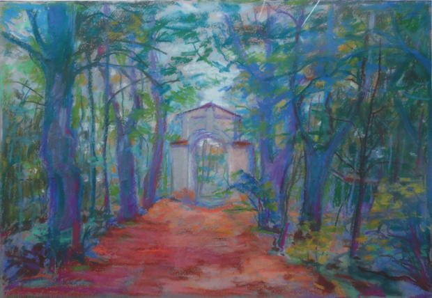 Jaroslav Rajlich st.: Brána v Zámeckém parku v Dírné, pastel