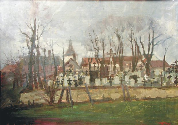 Hřbitov v Dírné, olej ,1957 (I. verze)